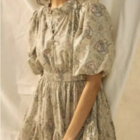 ANTHROPOLOGIE FISH PATTERN DRESS in tan - Picture 1 of 5